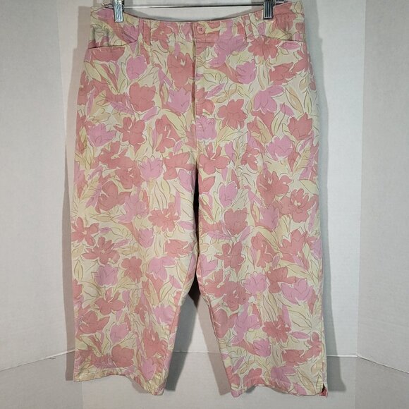 Gloria Vanderbilt Pants - Gloria Vanderbilt Women's Amanda Floral Capris Size 16P Pink/Yellow